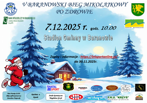 V Baranowski Bieg Mikołajkowy po zdrowie - zaproszenie