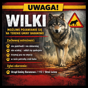 Plakat - ostrzeżenie o pojawiających się wilkach