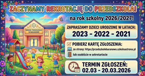 Rekrutacja do Gminnego Przedszkola w Baranowie