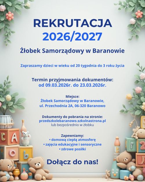 Rekrutacja do Żłobka Samorządowego w Baranowie