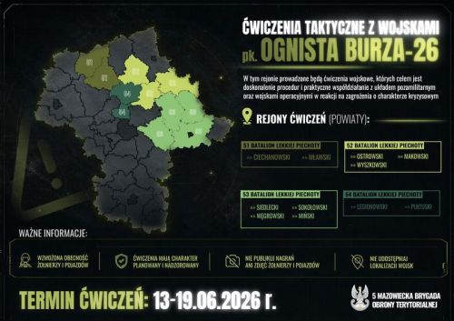 Ćwiczenie taktyczne z wojskami pk. „Ognista Burza–26” - plakat informacyjny