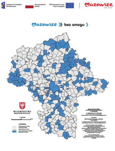 Mapa województwa mazowieckiego z jst biorącymi udział w projekcie