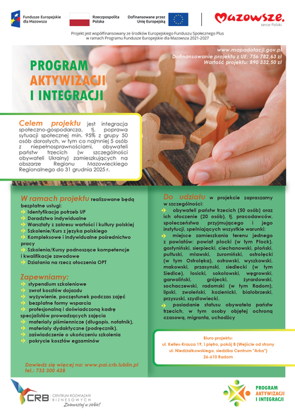 Projekt "Program aktywizacji i integracji” - plakat promocyjny